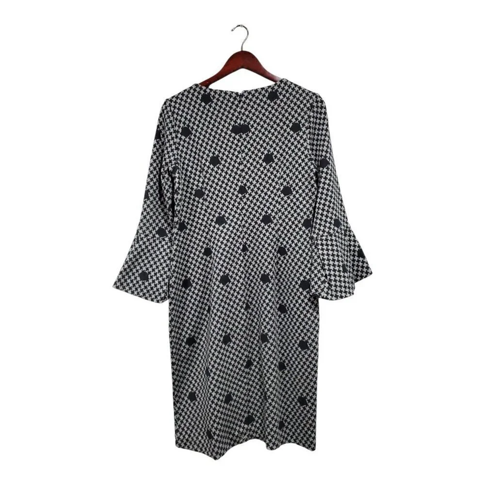 Talbots Womens Black Gray Polka Dot 3/4 Bell Sleeve Sheath Dress NWT Sz 6